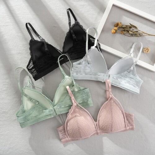 Floral Lace Bras For Women Sexy Lingerie Beauty Back Deep V Lace Bralette Female Brassiere Push Up Bra Wire Free Thin Underwear