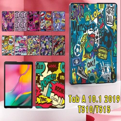 Back cover for Samsung Galaxy Tab A 10.1 2019 T510/T515 Slim Plastic Graffiti Art Pattern Tablet Hard Shell+Stylus