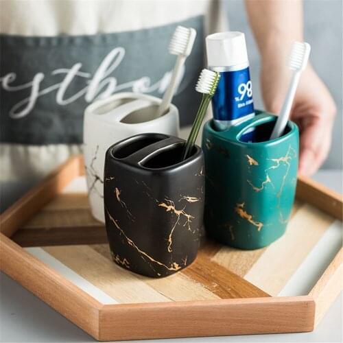 Couple Toothbrush Rack Simple Marble Grain Ceramic Cup Toothpaste Holder Nordic Home Hotel Bath Washing Accessory