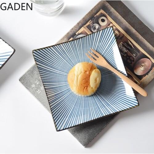 Japanese-style Retro Home Dining Plate Restaurant Table Top Decoration Service Plate Square Ceramic Snack Plate Kitchen Supplies