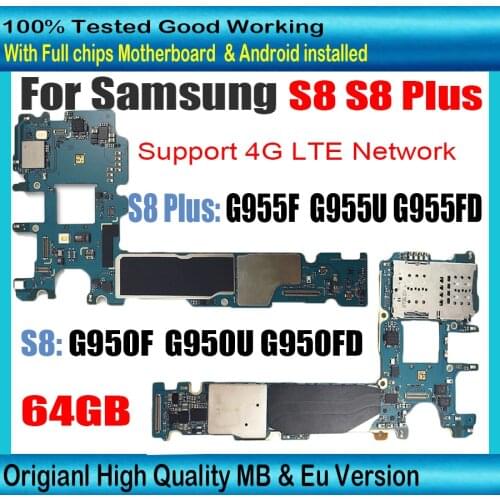Unlocked Logic BoardsFor Samsung Galaxy S8 Plus G955F G955FD G955U S8 G950F G950FD G950U 64GB Motherboard Full chips Mainboard