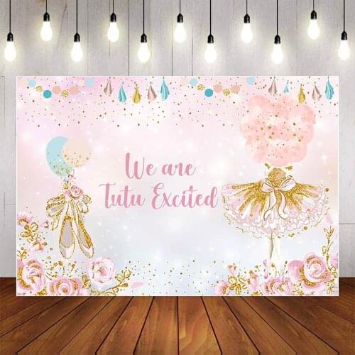 Mehofond Tutu Excited Girl Baby Shower Photography Background Pink Floral Gold Glitter Ballerina Birthday Backdrop Photo Studio