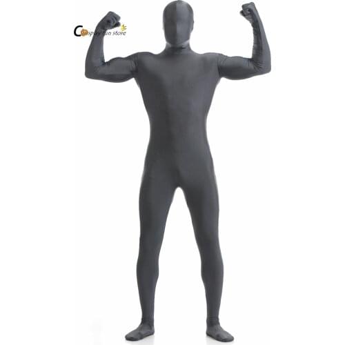 Custom free shipping Adult Full Body Spandex Lycra Zentai Suit Sliver Black Tight Suits Pure Color Halloween Party Unitard