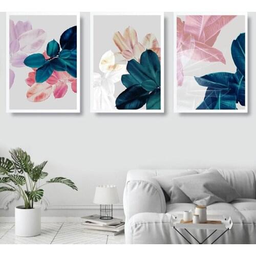 Colorful Leaves Scandinavian Wall Poster Print Plant Wall Art Nordic Abstract Art Canvas Painting Home Decoration Picture