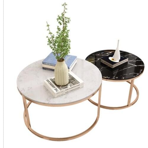 Round Gold Metal Coffee Side Table Marble Stainless Steal Tea Table