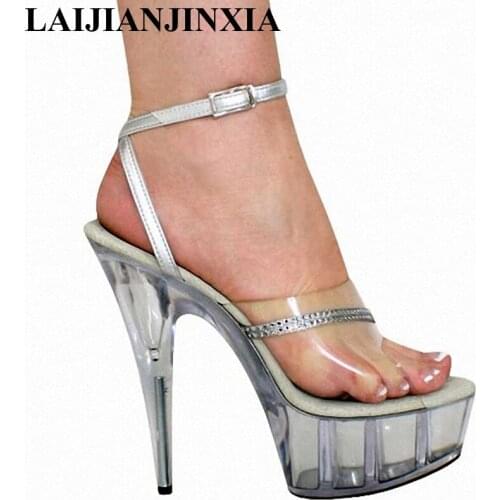 LAIJIANJINXIA 2018 Crystal Wedding Shoes Woman 15CM High Heels Sandals Sexy Women Fashion Shoes Super High Party Shoes