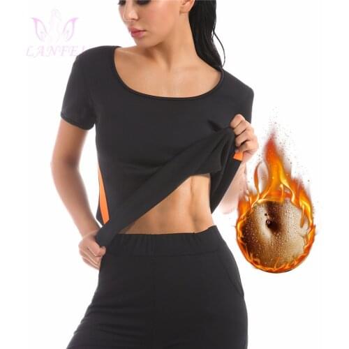 LANFEI Hot Neoprene Waist Trainer Body Shaper Corset Sweat Breathable Running Shirt for Women Pulling Gym Fitness Sport Blouses