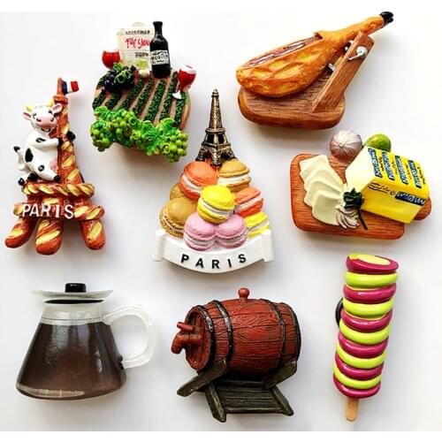 France Paris Cow Macaron Tower Ham Bread 3D Fridge Magnets Tourism Souvenirs Refrigerator Magnetic Stickers Gift