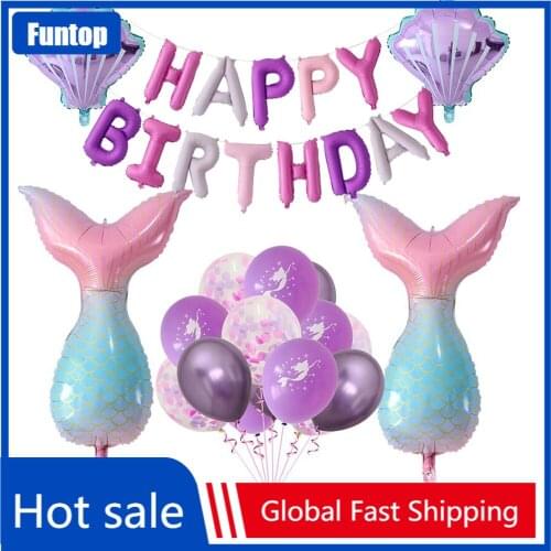 Cute Mermaid Party Balloons Little Mermaid Tail Shell Number Balloon Birthday Party Decorations Ocean Sea Baby Shower Balloons