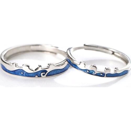 Fashion Matching Paired Couple lovers Rings 925 Silver Blue Starry Sky enamel Romantic Finger Ring women men adjustable Jewelry