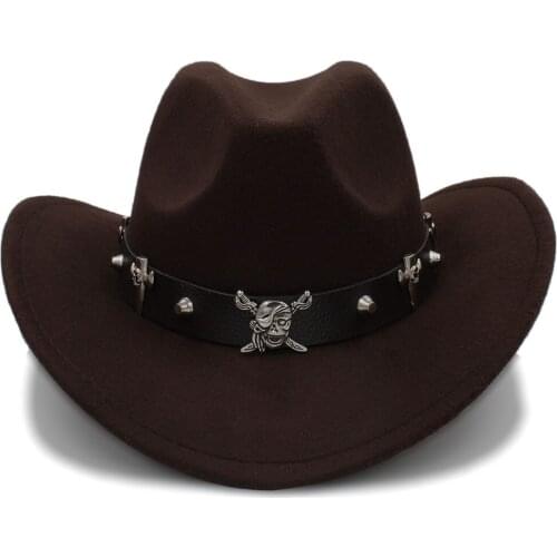 Fashion Dad Men Wool Hollow Western Cowboy Hat Pirate Leather Belt Gentleman Dad Jazz Montana Sombrero Hombre Cap Size 56-58CM