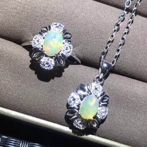 Natural opal set, ring necklace, 925 silver, more colors, beautiful sparkling stars