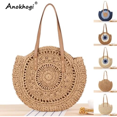 New Style Women Casual Straw Bag Round Handmade Beach Summer Bag Woven Vintage Tote Bag ML162