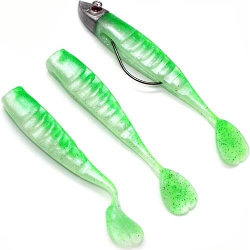 New 1Set Jig Head Soft Bait T Tail Artificial Lures Worm Hook Fish Seabass Fishing Bait Black Minnow Set