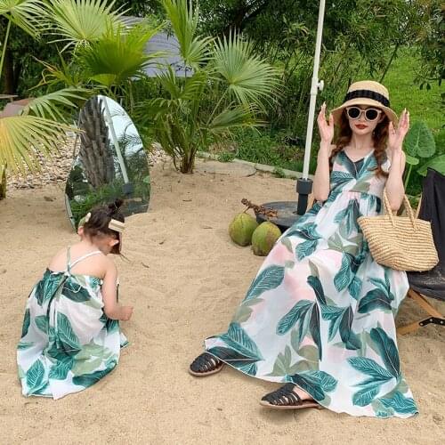 Dresses Mom and Daughter 2021 Summer Sling Beauty Back Cross Little Girl Clothes Ankle-Length Skirt Girls Fashion Summer Dresses