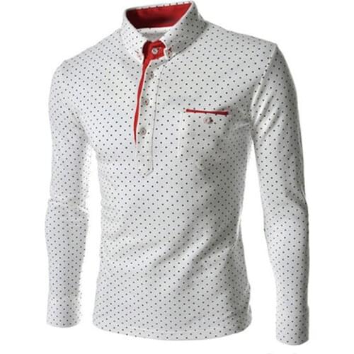 Spring Autumn Plus Size Men Polka Dot Button Down Long Sleeve Slim Top