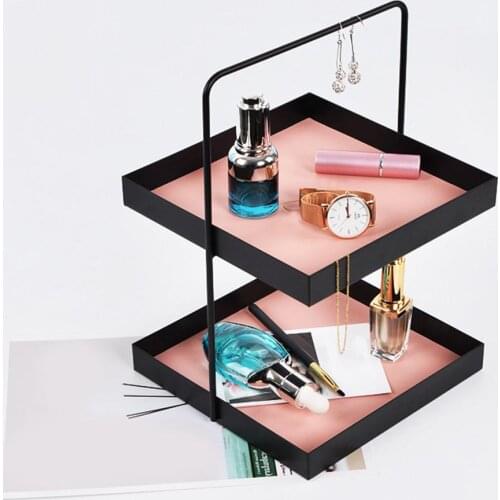 5 Style Nordic Luxury Double Layer Leather Storage Tray Snack Tray Rack With Handle Porch Ornament Cosmetics Storage Shelf