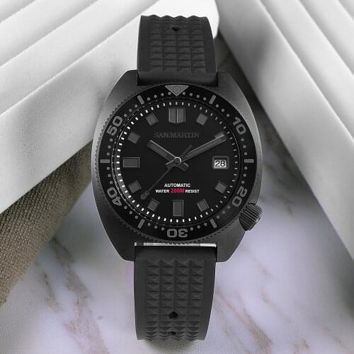 San Martin Diver Black Warrior 6105 Turtle Colorful Super Luminous NH35 Automatic Mechanical Men Watch 20Bar Sapphire Date