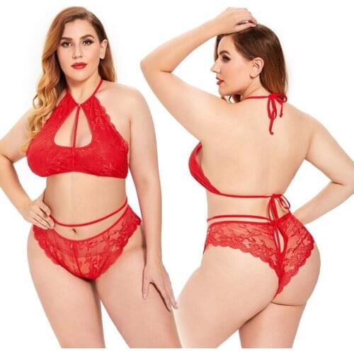 Sexy Lingerie Oversized European And American Sexy Pajamas Two Piece Lace Swimwear Seduction Q417