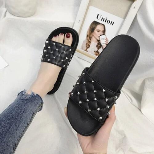 Women Rivet Summer Slippers Slide Sandals Flats Beach Home Bathroom Slip On Shoes Ladies Girls Bothe Flip Flops