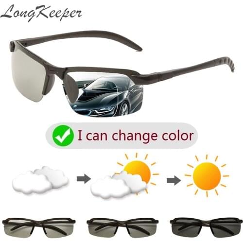 LongKeeper Photochromic Polarized Sunglasses Men 2020 Rimless Discolorate Eyewear Anti Glare UV400 Driving Goggles oculos de sol