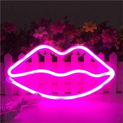 LED Neon Sign Night Lights Lips Lamp Wall Decor Light USB&Battery Powered for Indoor Xmas Wedding Party Kids Room love romantic
