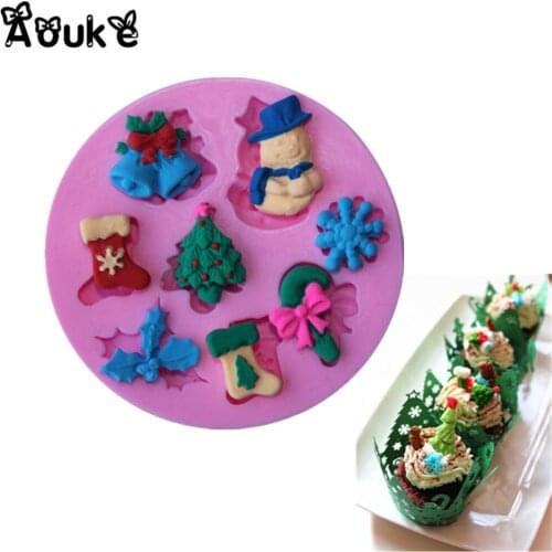 Snowman Snowflakes Shape Embossed Liquid Silicone Cake Mold Fondant Decorating Tools Chocolate Baking Tool DIY Kitchen Cookware