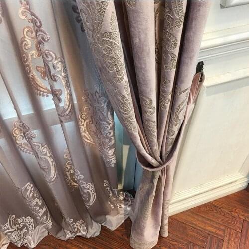 High-end Velvet Gilded Curtains for Living Dining Room Bedroom Blackout Curtains High End European style Luxury Window Valance