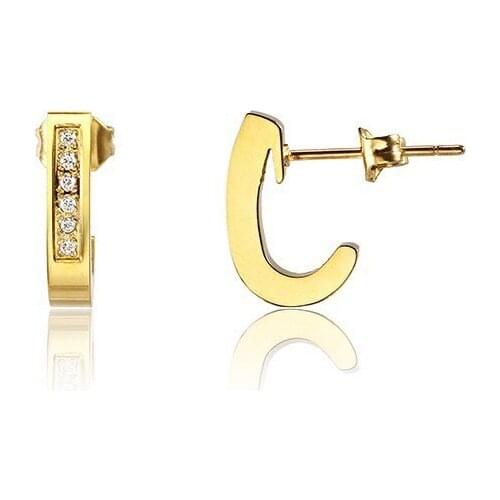 RIR French Fishing Jewelry Silver Color Letter J Shaped CZ Stone Crystal Earring Fish Hook Studs Earrings Christmas Gift