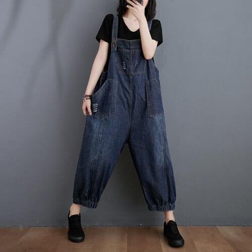 Women overall denim fabric patch rompers spring/autumn overalls women jumpsuits suspenders jeans student overalls female rompers