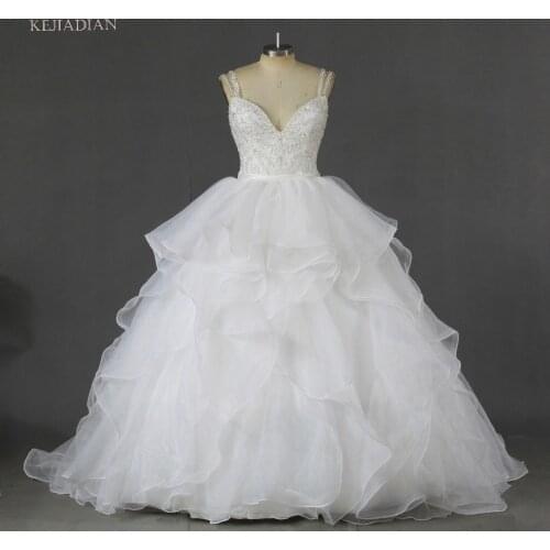 New Luxury Tube Top Beading Crystals Bride Wedding Dress 2021 Organza V-neck Wedding Ball Gown Vestido de noiva Customized