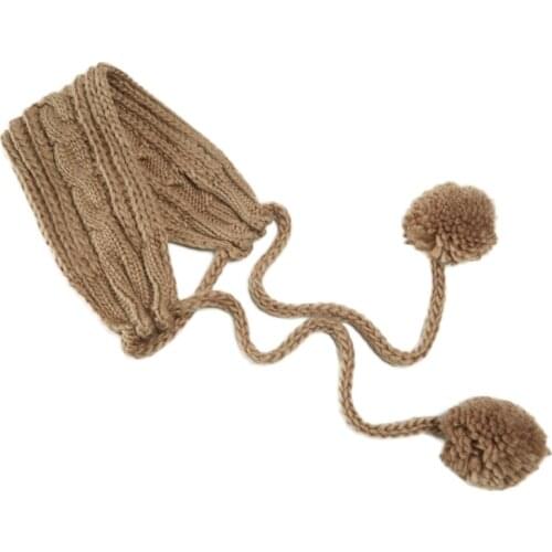 Winter Knitted Earmuffs Headband Solid Color Pompom 2 In 1 Scarf Earflap Warmer A0NF