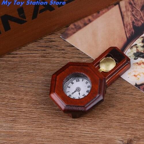 1Pcs 1/12 Scale Dollhouse Miniature Wood Vintage Red Clock Home Decor Toy Pretend Play Furniture Toy