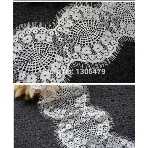 15M / 5pieces French Eyelash Lace Fabric 10cm White Black Diy Exquisite Lace Embroidery Clothes Wedding Dress Accessories RS224
