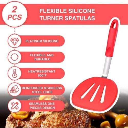 2 Pieces Silicone Turners Flexible Pancake Turner Wide Round Kitchen Flipper Spatula for Eggs Pancakes Burgers Steaks