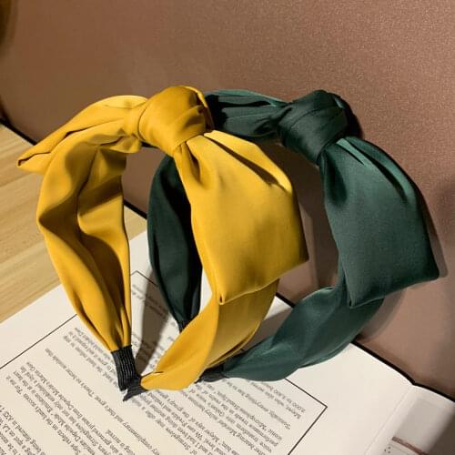2020 Vintage Solid Silk Cloth Big Bow Bezel Hair Band Women Headband Girls Hair Accessories Hair Clips Hairband opaska do wlosow