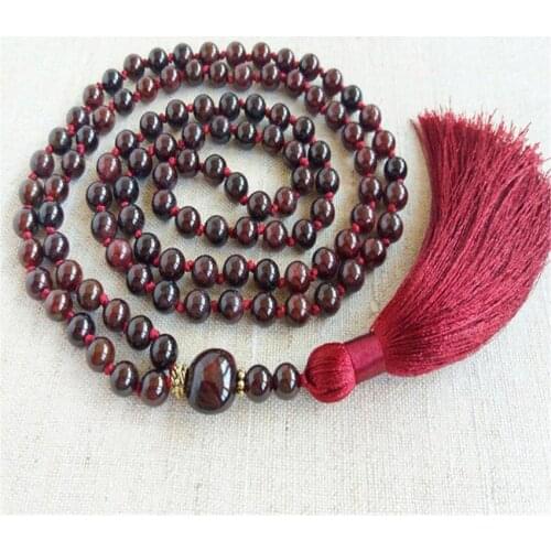8mm Red Garnet 108 Beads Handmade Tassel Necklace Spiritua Wristband Mala Prayer Classic Buddhism Retro Tibetan Chakra