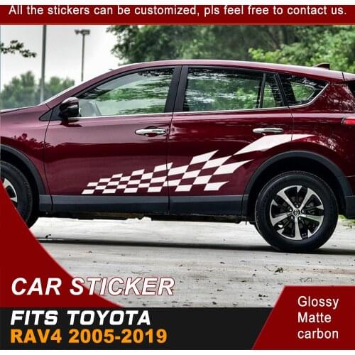 Car Decals 2 Pcs Cool Racing Side Door Grid Graphic Vinyls Scratch Protect Car Accessories Stickers Custom Fit For Toyota Rav4