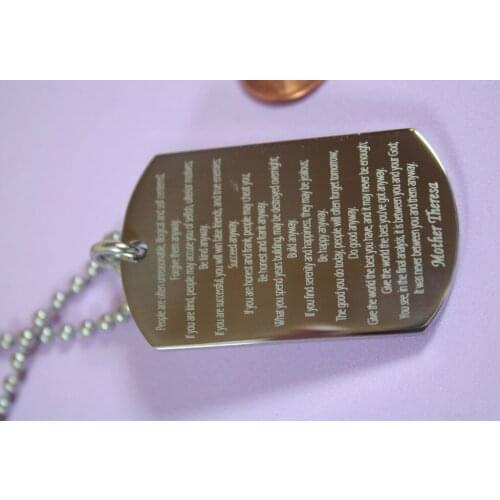 Bible dog tags Wholesale MOTHER THERESA DO IT ANYWAY INSPIRATIONAL DOG TAG hot sales STAINLESS STEEL engraved tags