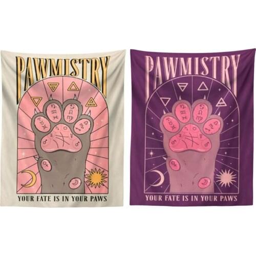 Bohemian Cat Paw Print Tapestry Witchcraft Moon Sun Constellation Wall Hanging Blanket Background Hippie Home Decoration