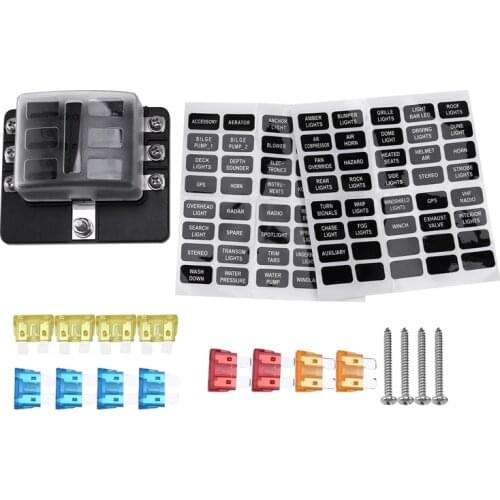 6 Way Blade Fuse Box Holder with LED Light Damp-Proof Block Marine Car Boat Automotive RV DC 32V Waterproof with Cover & Fuse