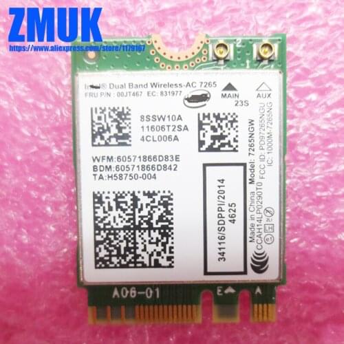 Inte Dual Band Wireless-AC 7265NGW WiFI Card For Lenovo Thinkpad T450 T450S T550 X250 L450 W550S Series,P/N 00JT467 SW10A11606
