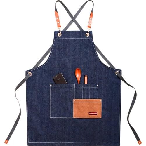 Denim apron Korean men and women drawing barista milk tea shop waiter printing hairdressing clothes custom logo