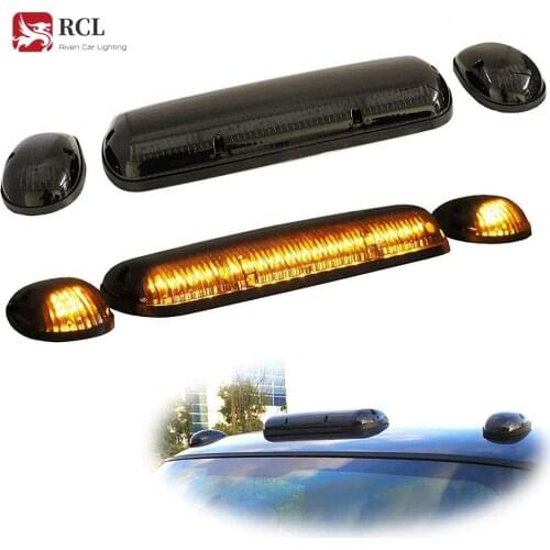 3pc Black Smoked Cab Roof Top Marker Running Lamps w/Amber LED Lights Compatible With Truck Pickup 4x4 SUV Roof Ambient Light
