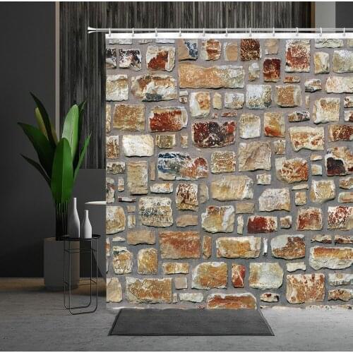 Retro Stone Bathroom Shower Curtain Set Brick Wall Pattern 3D Home Decorative Bath Curtain Home Decor With Hooks Multiple Size