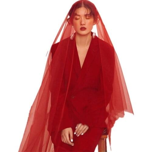 Red Vintage Cathedral Bridal Wedding Veils Long 3 Metres Tulle With Comb Veil voile de Mariage Rouge velo de novia Longue
