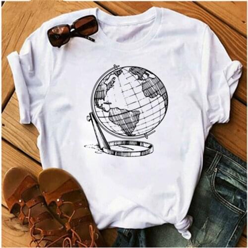 LINNA ladies plus size S-3XL Harajuku new globe T-shirt printing ladies O-neck summer short-sleeved T-shirt interesting T-shirt