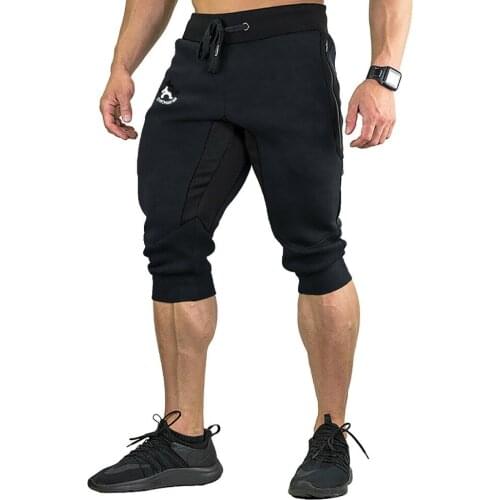 2019 NEW Men Summer Cotton Casual Shorts 3/4 Jogger Shorts Slim Sport Shorts Below Knee Shorts Fitness Running Shorts-C