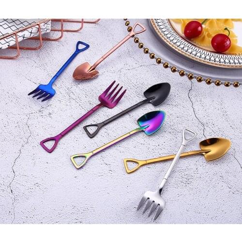 2pcs set, colorful stainless steel spoon fork set, for cake design shovel, deco spoon fruit salade servies, cute dessert fork