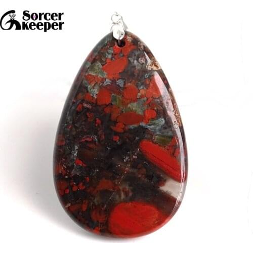 Natural Gem Stone Bloodstone Pendant Fit DIY Necklace Water Drop Slide Healing Crystals Beads for Women Men Jewelry Making BC180